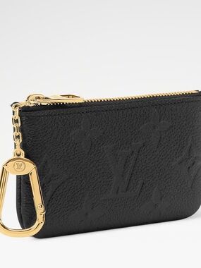 LIKE NEW Louis Vuitton Black Embossed Monogram Key/Card Holder w/ Gold Hardware